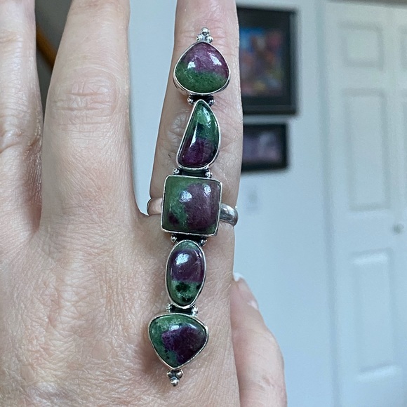 Ruby Zoisite super long sterling ring - Picture 6 of 7
